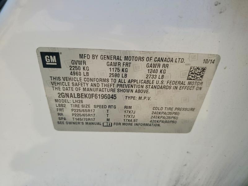 Продаж на аукціоні авто 2015 Chevrolet Equinox, vin: 2GNALBEK0F6196045, номер лоту: 63029976