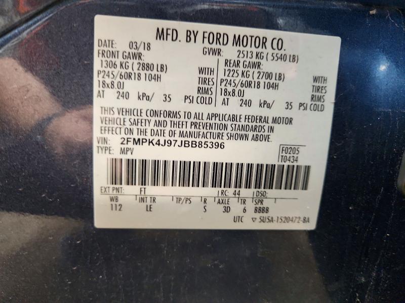 2018 Ford Edge მანქანა იყიდება აუქციონზე, vin: 2FMPK4J97JBB85396, აუქციონის ნომერი: 62773926