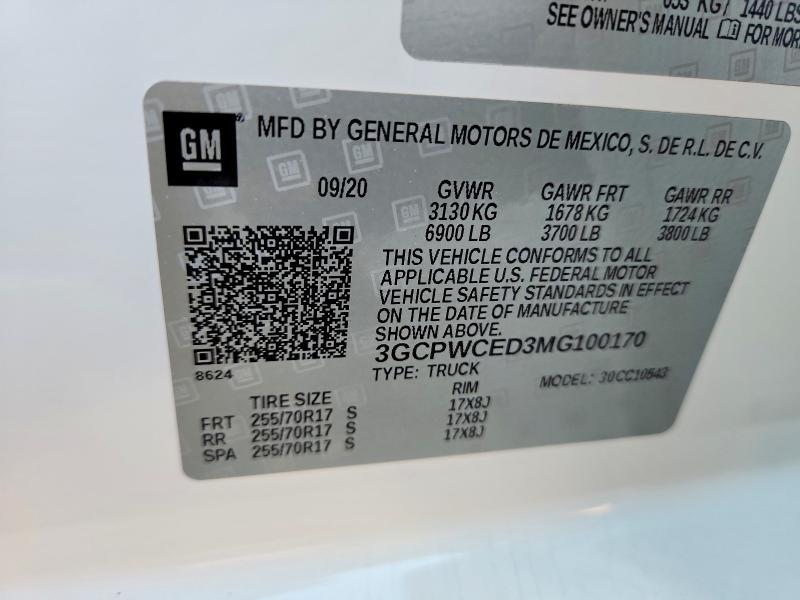 Продаж на аукціоні авто 2021 Chevrolet Silverado, vin: 3GCPWCED3MG100170, номер лоту: 60970756