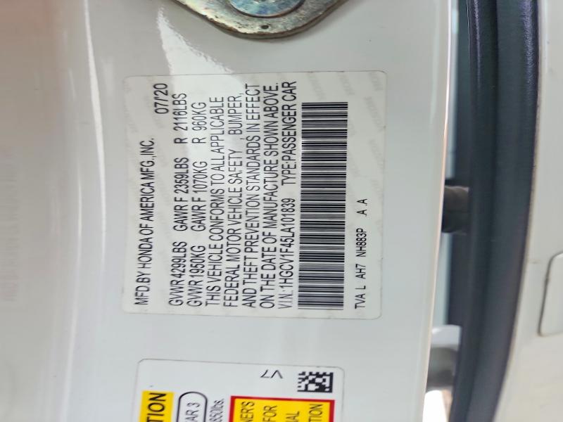 Aukcja sprzedaży 2020 Honda Accord, vin: 1HGCV1F45LA101839, numer aukcji: 60377816