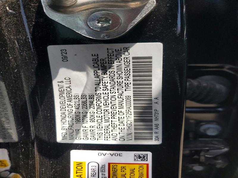 2024 Honda Accord მანქანა იყიდება აუქციონზე, vin: 1HGCY1F25RA000069, აუქციონის ნომერი: 59220866