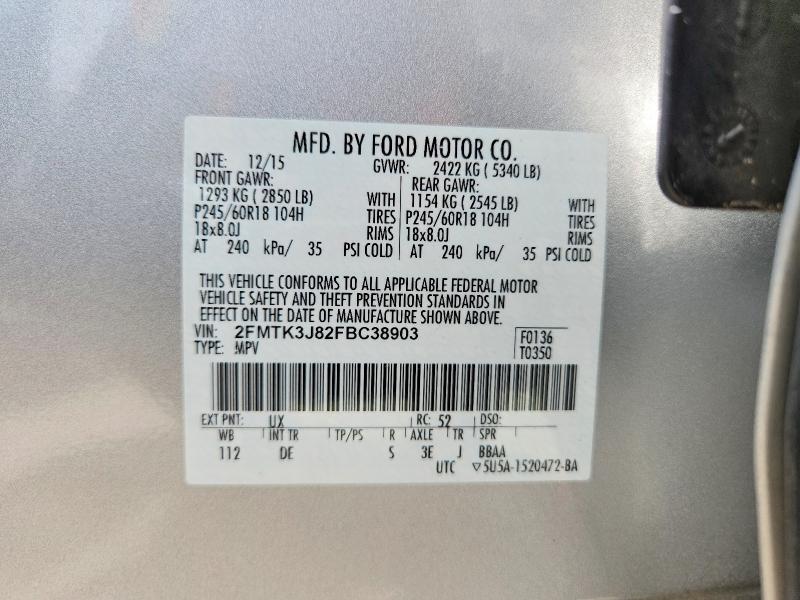 2015 Ford Edge მანქანა იყიდება აუქციონზე, vin: 2FMTK3J82FBC38903, აუქციონის ნომერი: 61945046