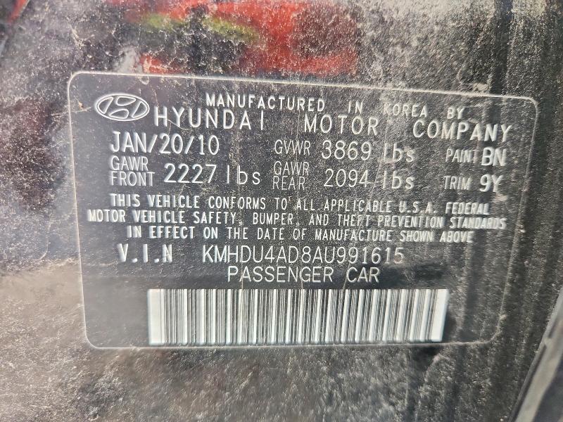 2010 Hyundai Elantra მანქანა იყიდება აუქციონზე, vin: KMHDU4AD8AU991615, აუქციონის ნომერი: 61438926
