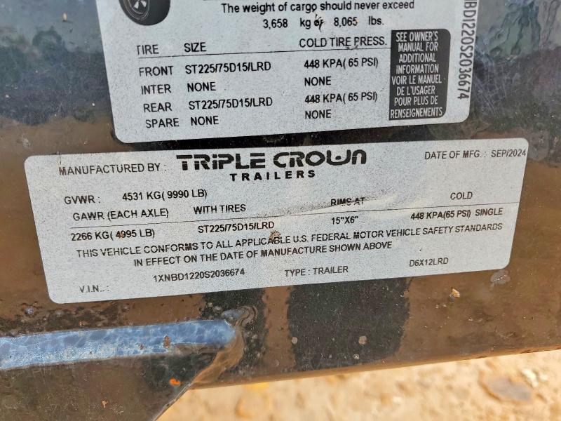 Aukcja sprzedaży 2025 Triple Crown Trailer, vin: 1XNBD1220S2036674, numer aukcji: 60208816