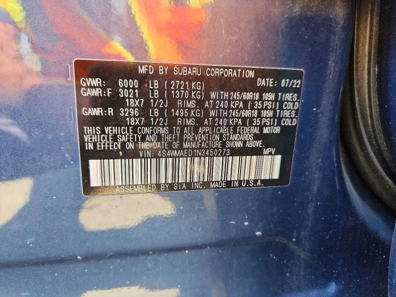 Продаж на аукціоні авто 2022 Subaru Ascent, vin: 4S4WMAED1N3450273, номер лоту: 61115396