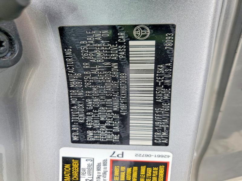 Aukcja sprzedaży 2017 Toyota Camry, vin: 4T1BF1FKXHU673089, numer aukcji: 60833486