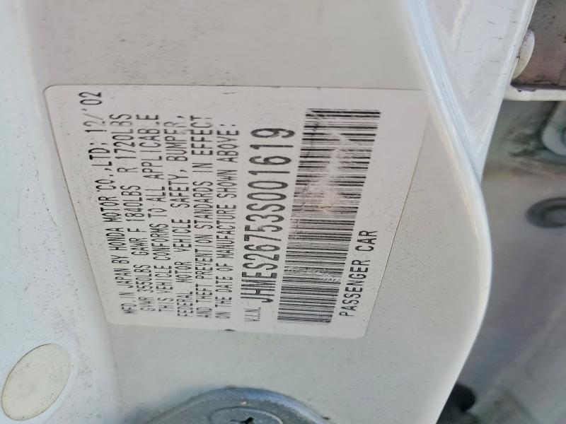 Продаж на аукціоні авто 2003 Honda Civic, vin: JHMES26753S001619, номер лоту: 61615406