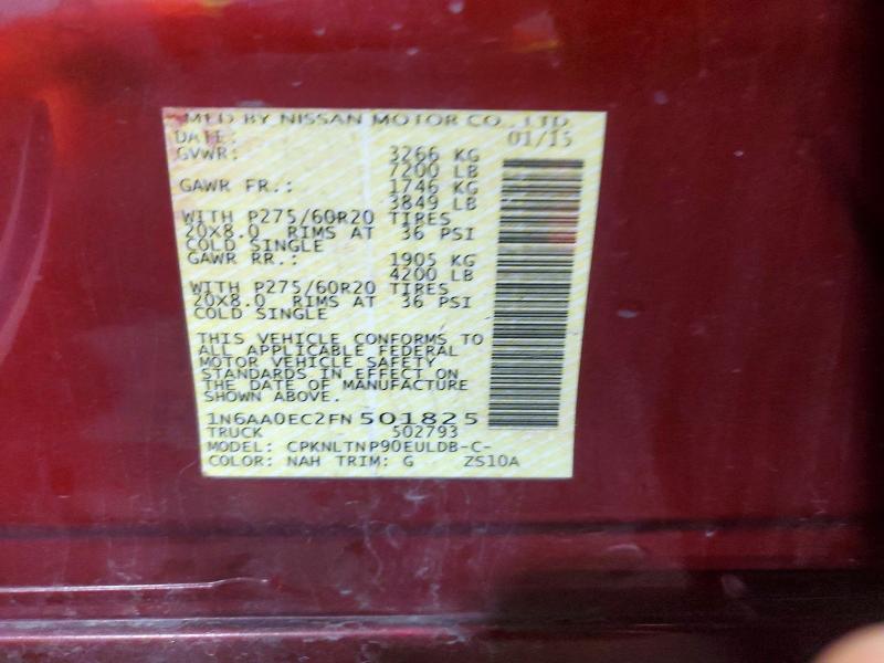 61695296 :رقم المزاد ، 1N6AA0EC2FN501825 vin ، 2015 Nissan Titan مزاد بيع