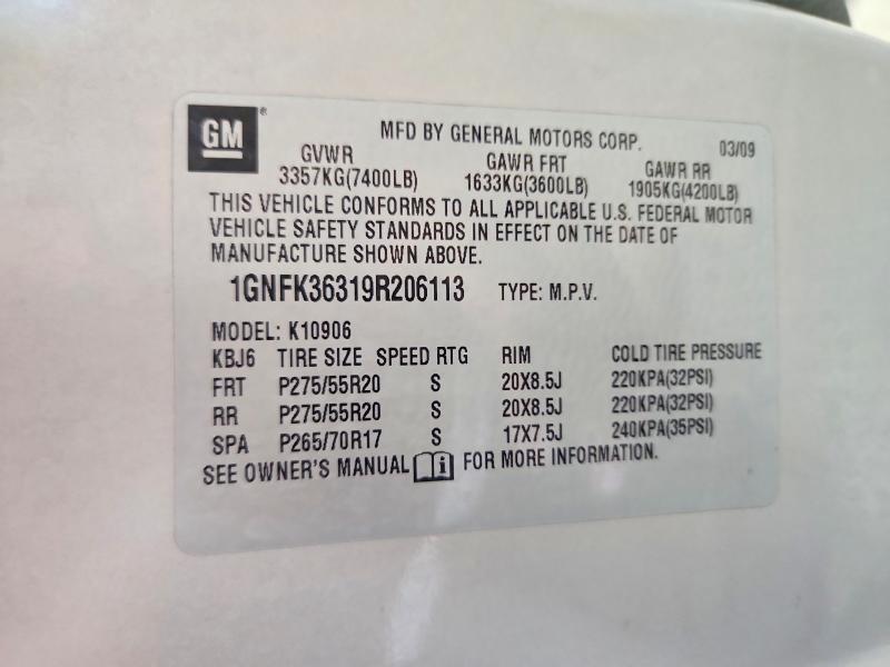 Продаж на аукціоні авто 2009 Chevrolet Suburban, vin: 1GNFK36319R206113, номер лоту: 61875996