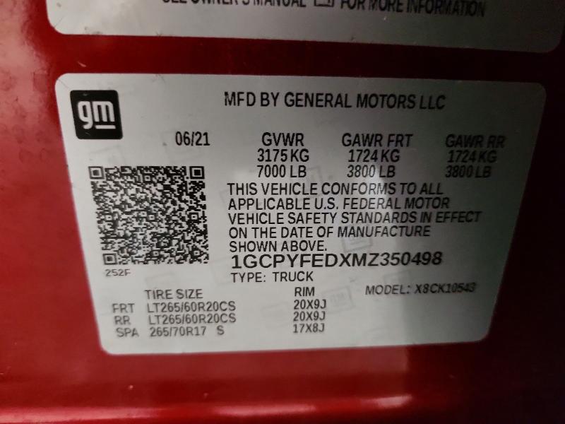 Продаж на аукціоні авто 2021 Chevrolet Silverado, vin: 1GCPYFEDXMZ350498, номер лоту: 61988506