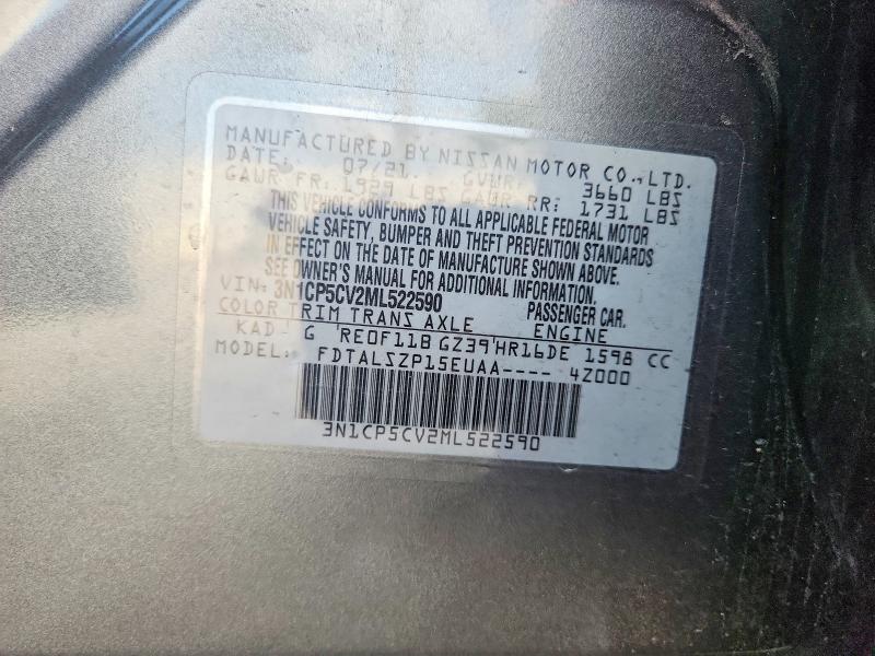 Aukcja sprzedaży 2021 Nissan Kicks, vin: 3N1CP5CV2ML522590, numer aukcji: 59623106