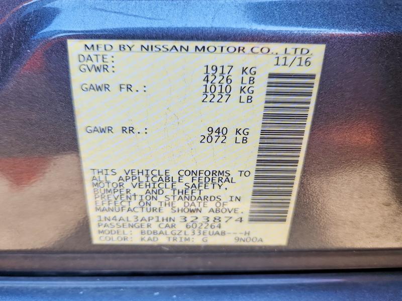 2017 Nissan Altima მანქანა იყიდება აუქციონზე, vin: 1N4AL3AP1HN323874, აუქციონის ნომერი: 60069916