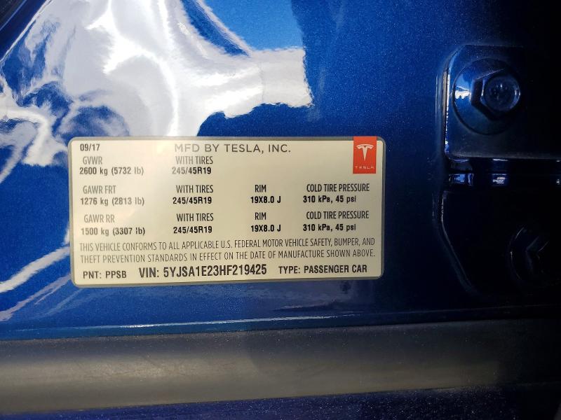 60049866 :رقم المزاد ، 5YJSA1E23HF219425 vin ، 2017 Tesla Model S مزاد بيع