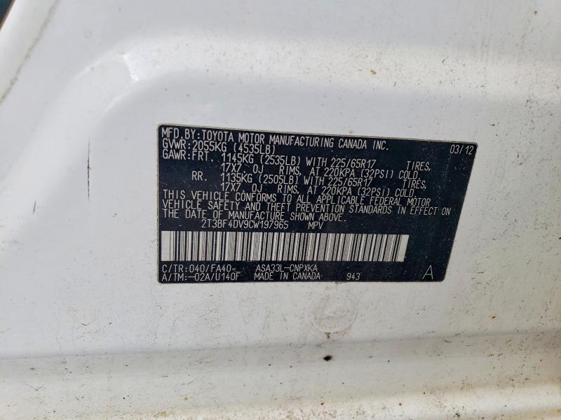 Aukcja sprzedaży 2012 Toyota Rav4, vin: 2T3BF4DV9CW197965, numer aukcji: 63364376