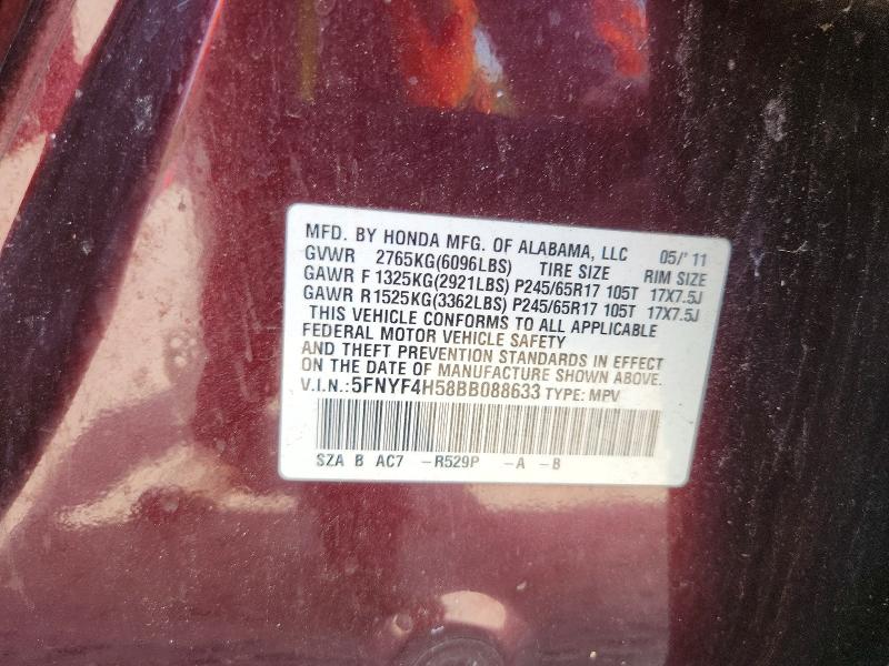 Aukcja sprzedaży 2011 Honda Pilot, vin: 5FNYF4H58BB088633, numer aukcji: 61301586