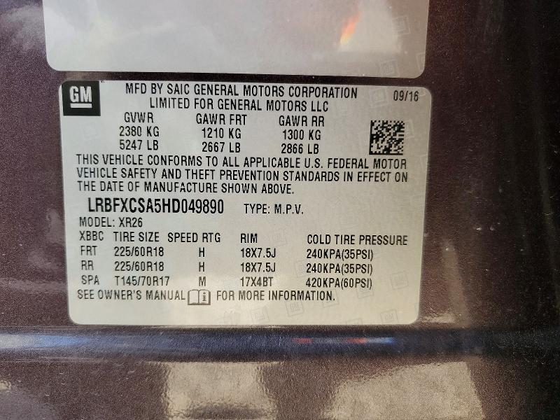 60830286 :رقم المزاد ، LRBFXCSA5HD049890 vin ، 2017 Buick Envision مزاد بيع