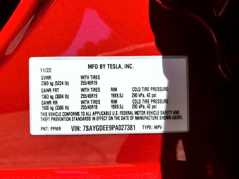 Продаж на аукціоні авто 2023 Tesla Model Y, vin: 7SAYGDEE9PA027381, номер лоту: 60717446
