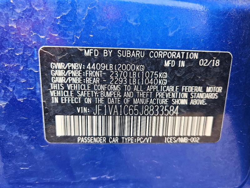 Продажа на аукционе авто 2018 Subaru Wrx, vin: JF1VA1C65J8833584, номер лота: 59222826