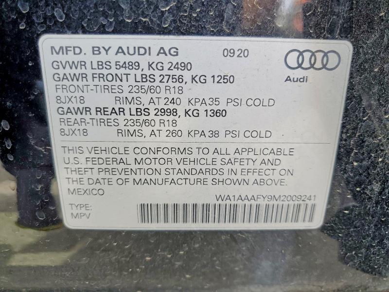 Aukcja sprzedaży 2021 Audi Q5, vin: WA1AAAFY9M2009241, numer aukcji: 61884436
