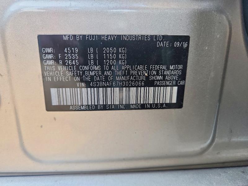 Продаж на аукціоні авто 2017 Subaru Legacy, vin: 4S3BNAF67H3026066, номер лоту: 62511396