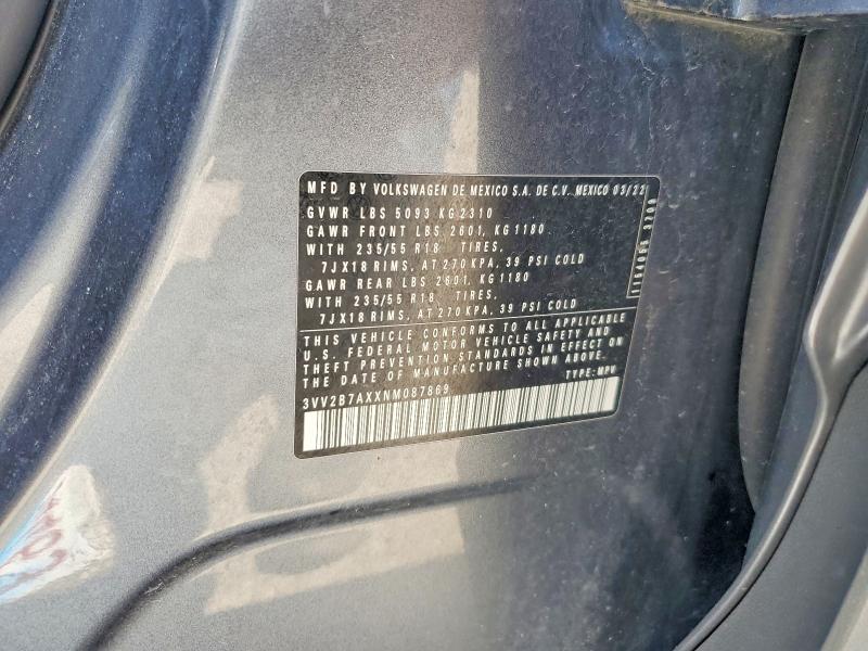 Aukcja sprzedaży 2022 Volkswagen Tiguan, vin: 3VV2B7AXXNM087869, numer aukcji: 59639126