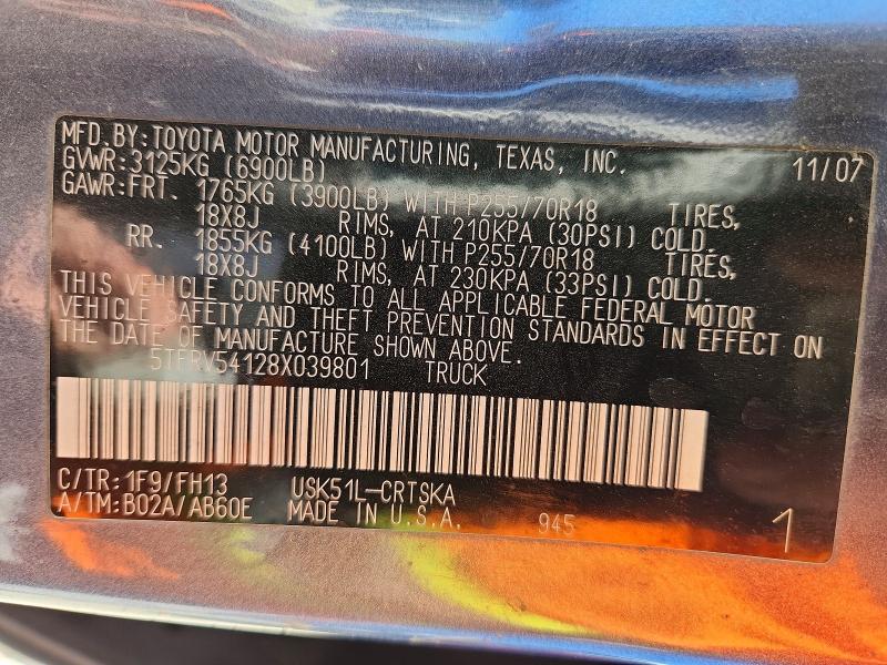 2008 Toyota Tundra მანქანა იყიდება აუქციონზე, vin: 5TFRV54128X039801, აუქციონის ნომერი: 61733366