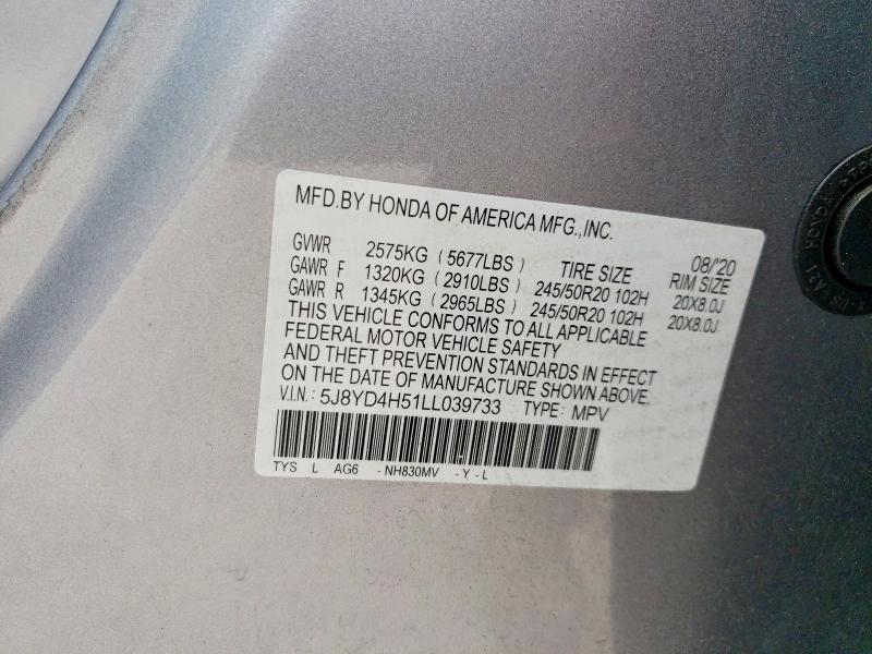 Aukcja sprzedaży 2020 Acura Mdx, vin: 5J8YD4H51LL039733, numer aukcji: 62165956