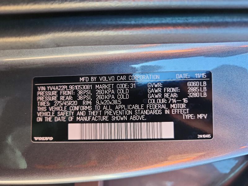 2016 Volvo Xc90 მანქანა იყიდება აუქციონზე, vin: YV4A22PL9G1053081, აუქციონის ნომერი: 60461996