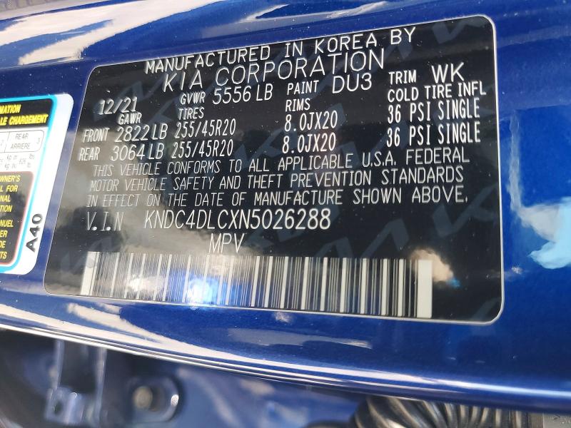 62824196 :رقم المزاد ، KNDC4DLCXN5026288 vin ، 2022 Kia Ev6 مزاد بيع