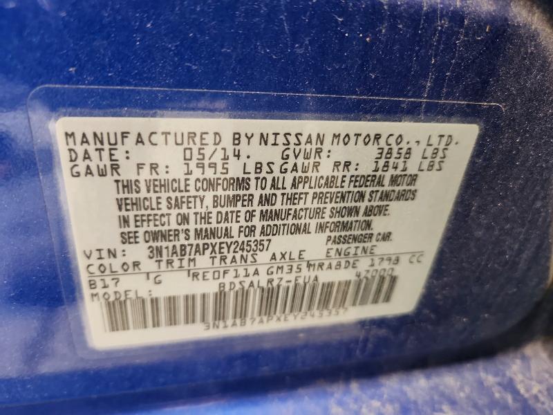 Продаж на аукціоні авто 2014 Nissan Sentra, vin: 3N1AB7APXEY245357, номер лоту: 61471796