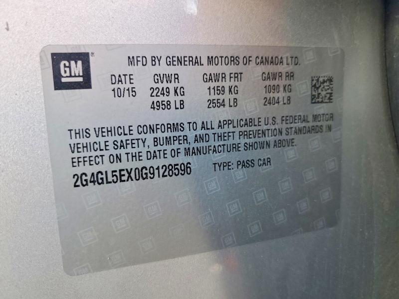 2016 Buick Regal მანქანა იყიდება აუქციონზე, vin: 2G4GL5EX0G9128596, აუქციონის ნომერი: 61962376