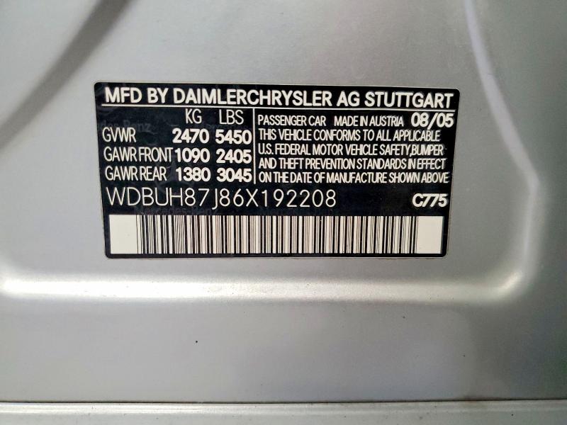 Aukcja sprzedaży 2006 Mercedes-benz E, vin: WDBUH87J86X192208, numer aukcji: 60563326