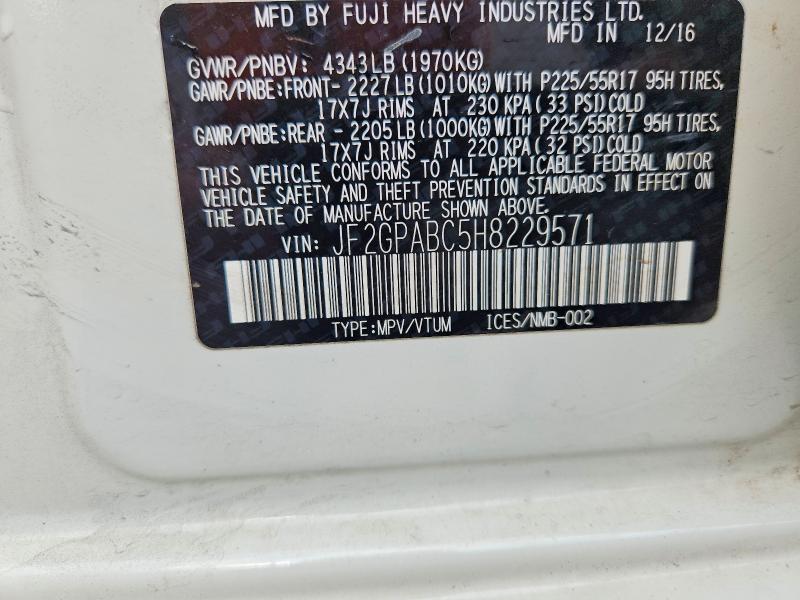 60072696 :رقم المزاد ، JF2GPABC5H8229571 vin ، 2017 Subaru Crosstrek مزاد بيع
