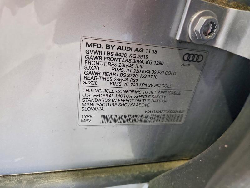 Продажа на аукционе авто 2019 Audi Q7, vin: WA1LHAF77KD021627, номер лота: 59355846