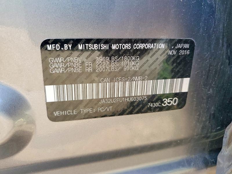 2017 Mitsubishi Lancer მანქანა იყიდება აუქციონზე, vin: JA32U2FU1HU603075, აუქციონის ნომერი: 59554846