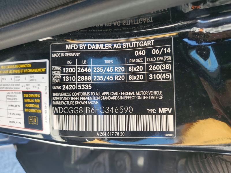 62986506 :رقم المزاد ، WDCGG8JB6FG346590 vin ، 2015 Mercedes-benz Glk مزاد بيع