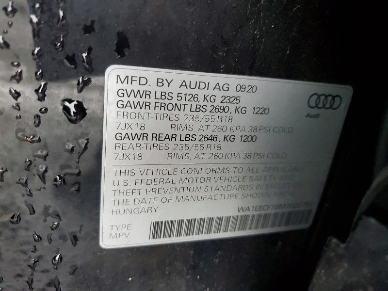 59289586 :رقم المزاد ، WA1EECF39M1022759 vin ، 2021 Audi Q3 مزاد بيع