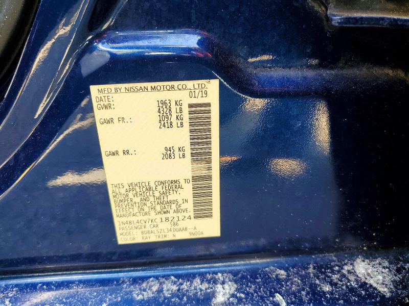 61119336 :رقم المزاد ، 1N4BL4CV7KC182124 vin ، 2019 Nissan Altima مزاد بيع