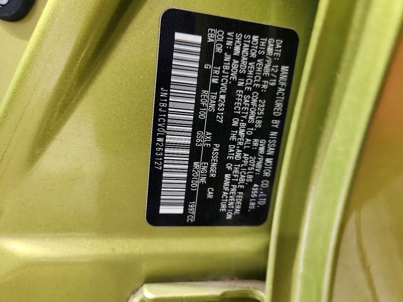 2020 Nissan Rogue Sport მანქანა იყიდება აუქციონზე, vin: JN1BJ1CV0LW263127, აუქციონის ნომერი: 61769626