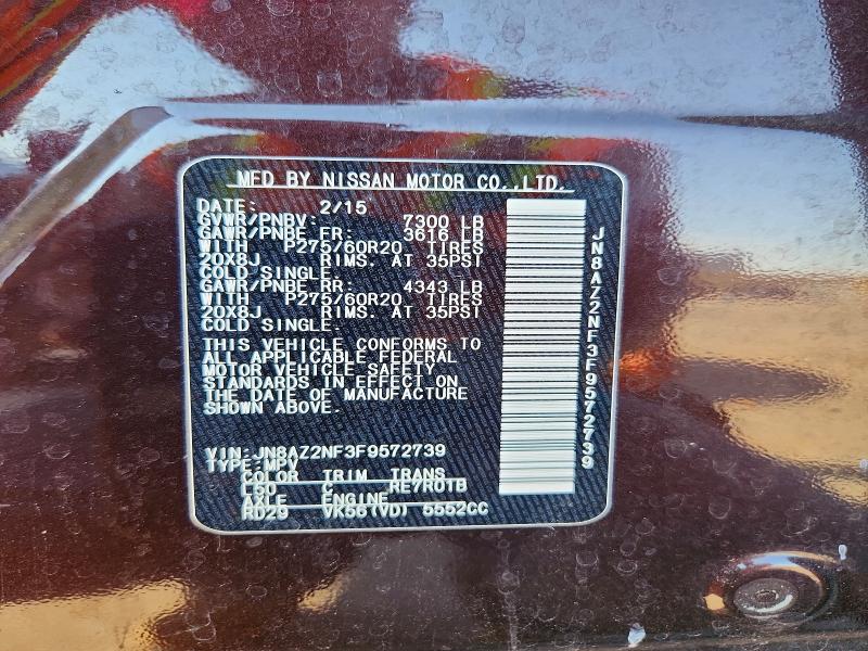 Продаж на аукціоні авто 2015 Infiniti Qx80, vin: JN8AZ2NF3F9572739, номер лоту: 59802236