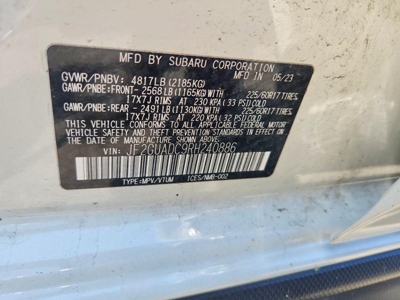 Aukcja sprzedaży 2024 Subaru Crosstrek, vin: JF2GUADC9RH240886, numer aukcji: 61584716