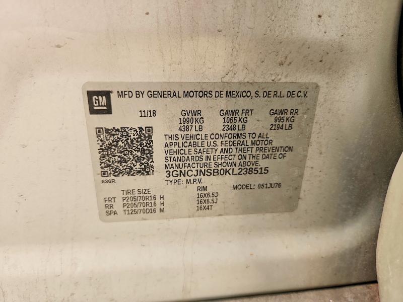 Продаж на аукціоні авто 2019 Chevrolet Trax, vin: 3GNCJNSBOKL238515, номер лоту: 61515726