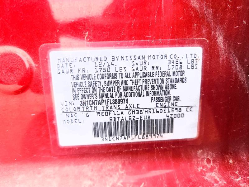 Продажа на аукционе авто 2015 Nissan Versa, vin: 3N1CN7AP1FL889974, номер лота: 62356606