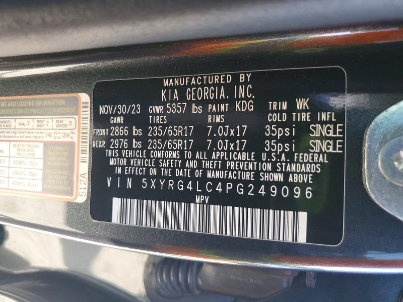 Продаж на аукціоні авто 2023 Kia Sorento, vin: 5XYRG4LC4PG249096, номер лоту: 63428586