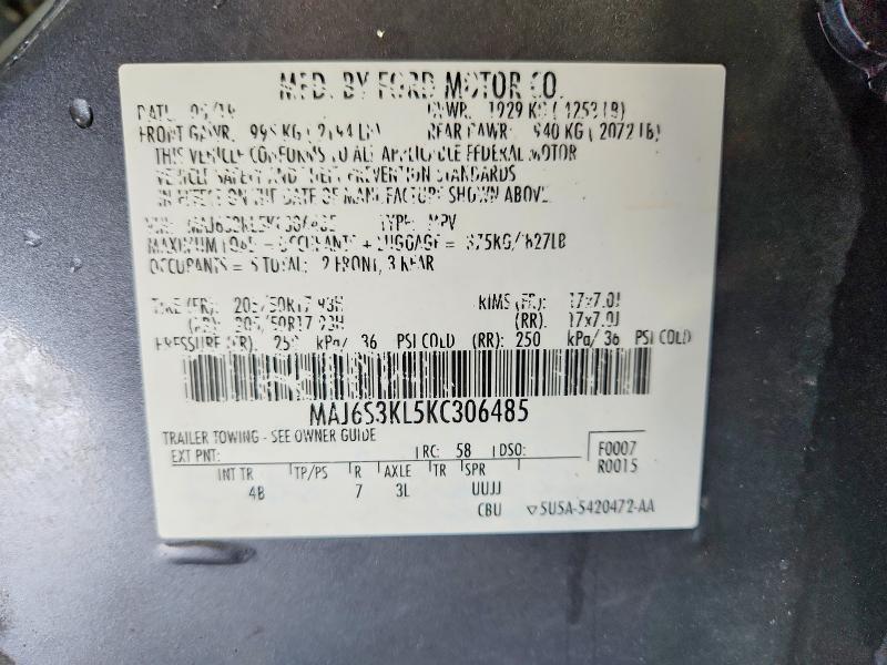 2019 Ford Ecosport მანქანა იყიდება აუქციონზე, vin: MAJ6S3KL5KC306485, აუქციონის ნომერი: 62295066