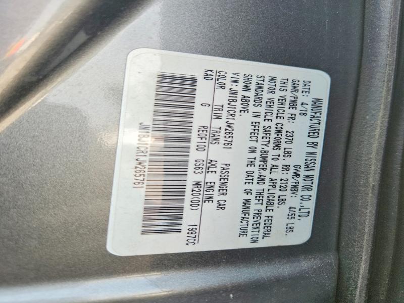60898996 :رقم المزاد ، JN1BJ1CR1JW265761 vin ، 2018 Nissan Rogue Sport مزاد بيع