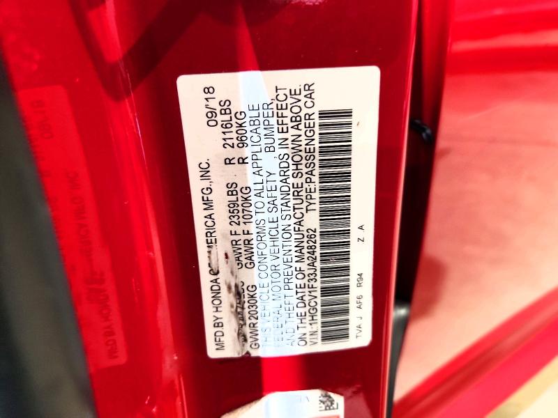 Продаж на аукціоні авто 2018 Honda Accord, vin: 1HGCV1F33JA248262, номер лоту: 61286246