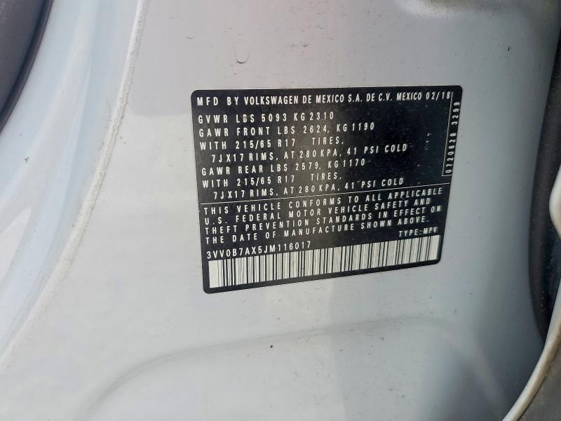 61139196 :رقم المزاد ، 3VV0B7AX5JM116017 vin ، 2018 Volkswagen Tiguan مزاد بيع