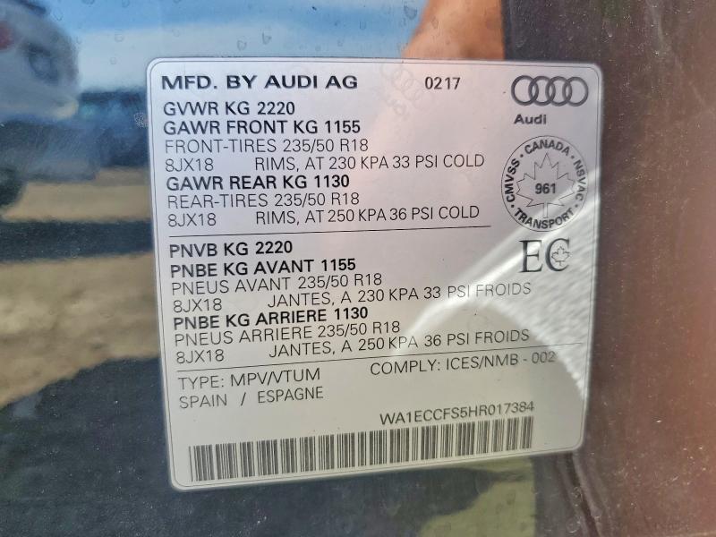 2017 Audi Q3 მანქანა იყიდება აუქციონზე, vin: WA1ECCFS5HR017384, აუქციონის ნომერი: 61116996