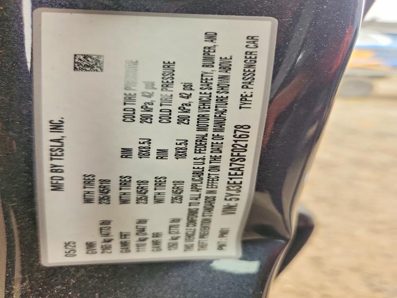 59650576 :رقم المزاد ، 5YJ3E1EA7SF021678 vin ، 2025 Tesla Model 3 مزاد بيع